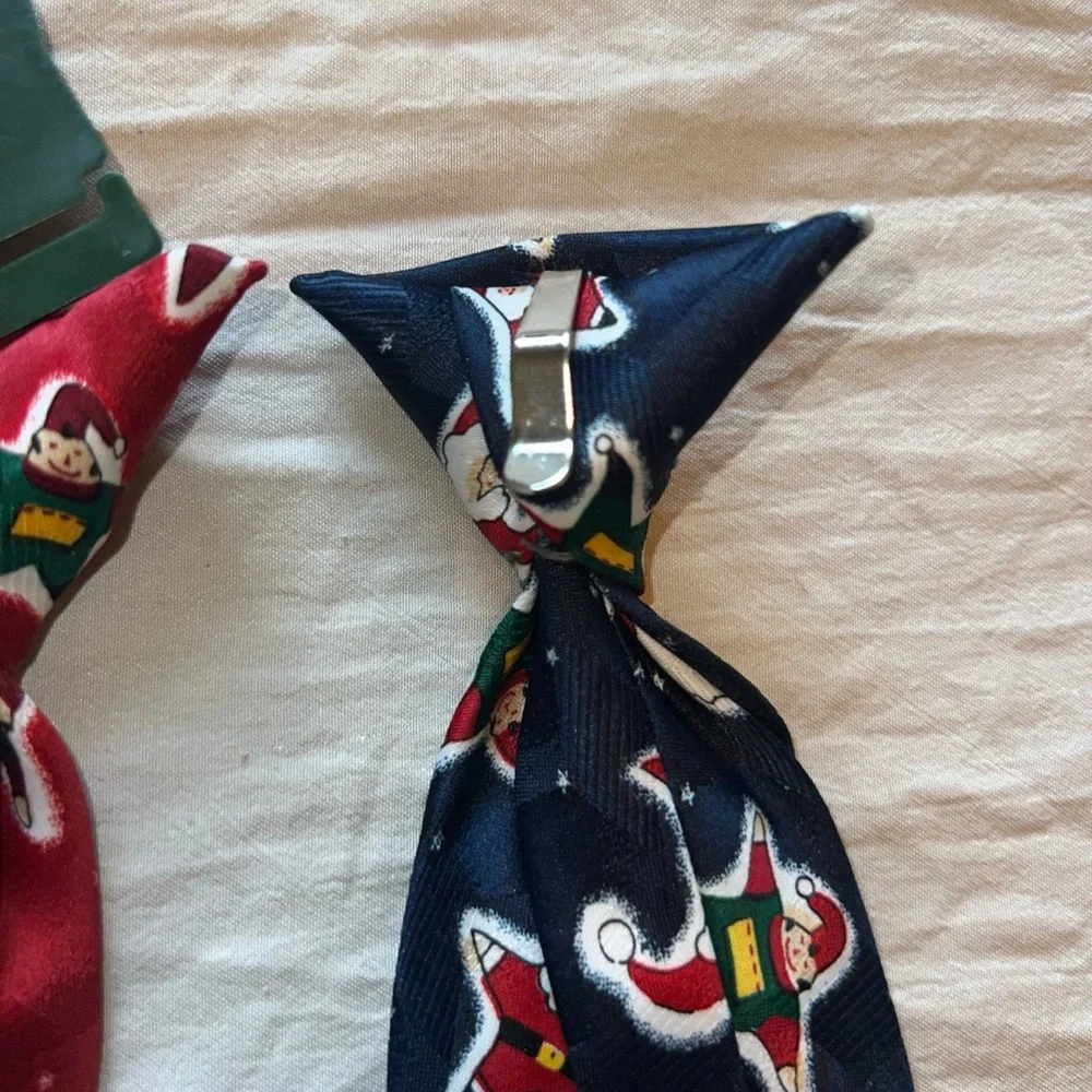 Club Room Boy's 100% Silk Blue And Red Christmas Clip On 11” Necktie Lot Of 2